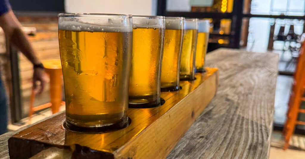 Kansas City Craft Breweries showing a flight of light beers