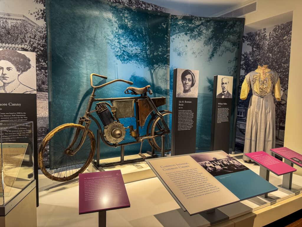 exhibit of a historical bike at a museum