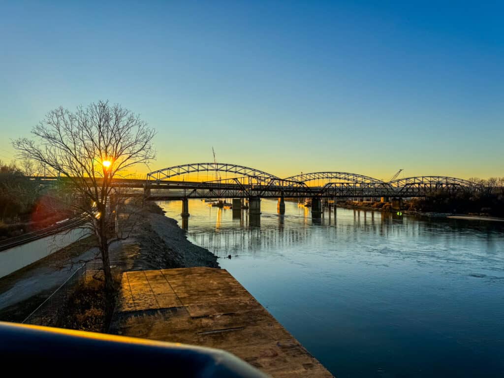 sunset at the Town of Kansas Bridge