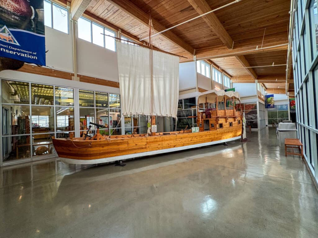 wooden boat in a building