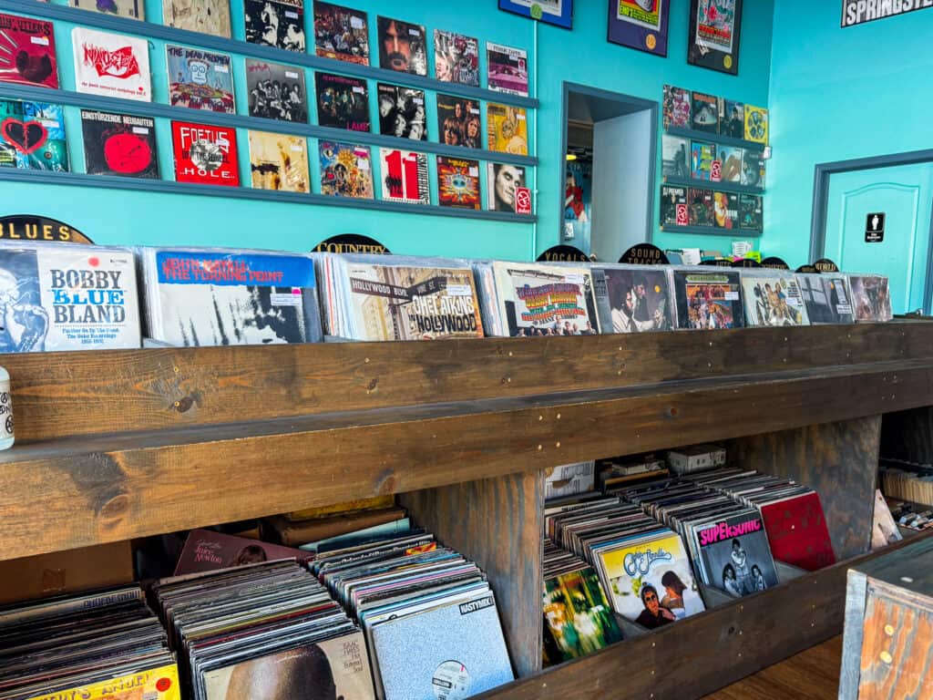 record store in kansas city with blue walls