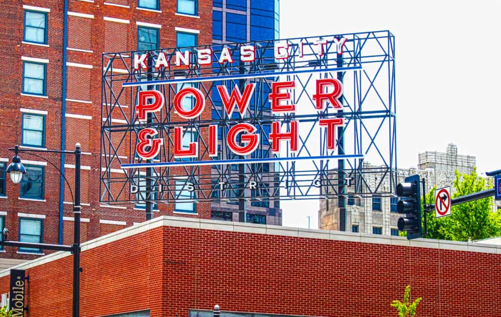 kanasas city power and light neon sign