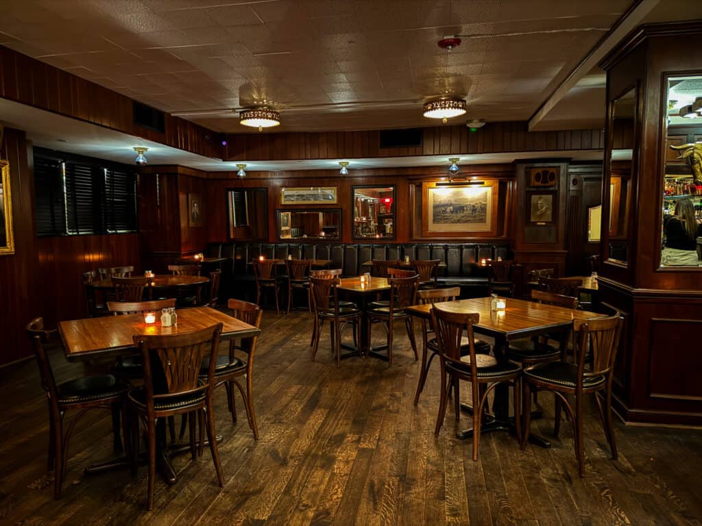 wooden dining room at a steakhouse historic
