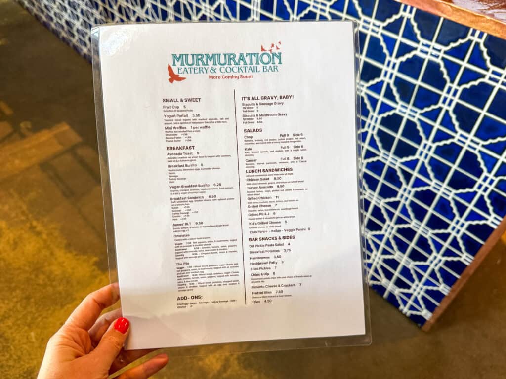 Murmuration Eatery in City Market Menu